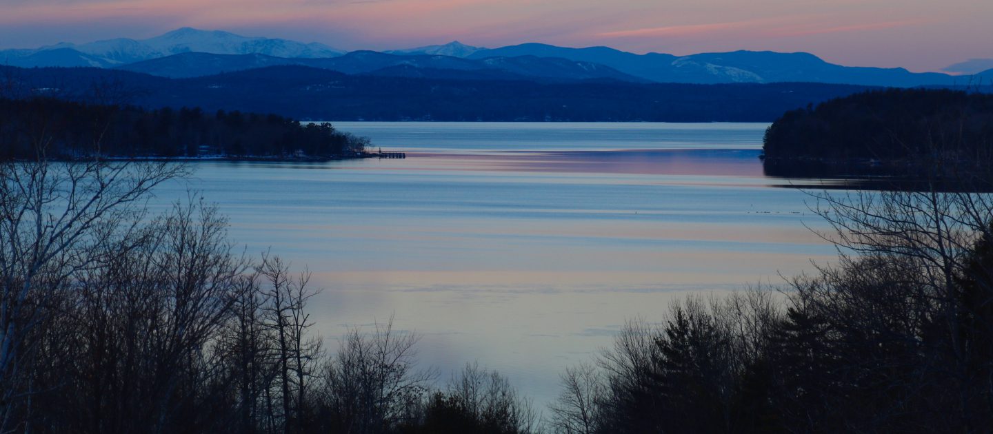 sunset shot of Sebago Lake taken from Saint Joseph's College of Maine's campus