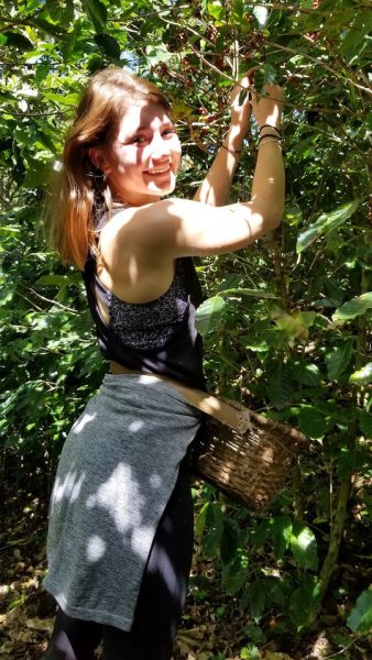 Hayley Winslow ’18 picked coffee beans for eight days with Bella Tica Cafe in Costa Rica through a travel experience funded by Saint Joseph’s Connections program. 