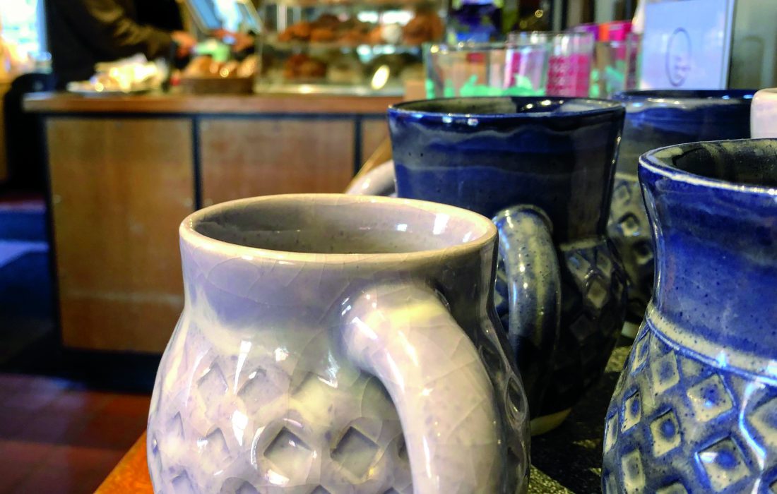 ceramic mugs created by Moira DesRosiers ‘18