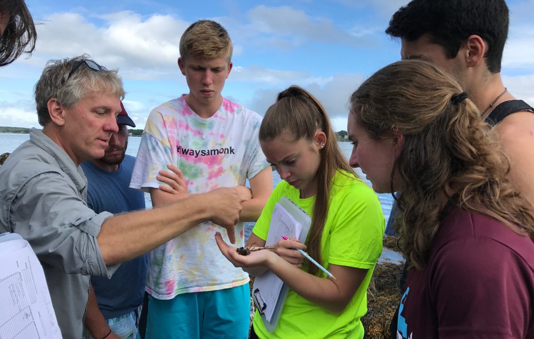 Professor Steve Jury works with science scholars out in the field